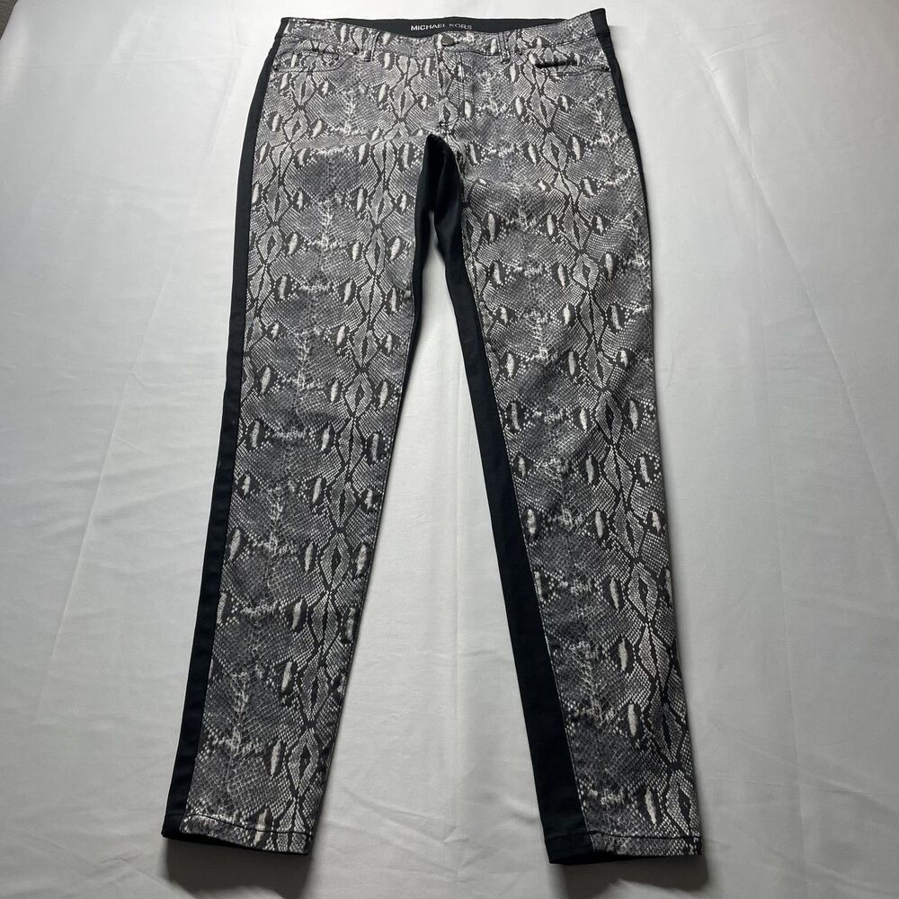 Michael Kors Skinny Pants Snake Print Black Gray Mid Rise Women's Size 10